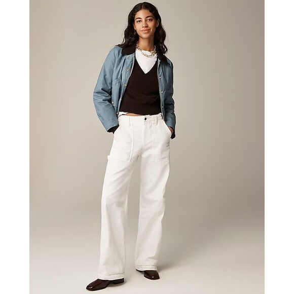 J. CREW Point Sur Wide Leg Carpenter Jean 33 High Rise Cotton White NWT B47 - Picture 1 of 6